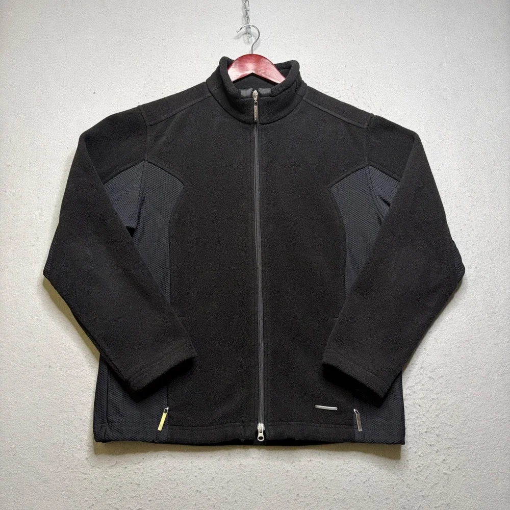 Porsche Full Zip Fleece Jacket Mens XL Black Vintage Mesh Panels Mock Neck